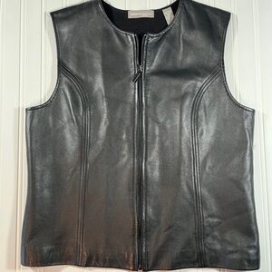 Valerie Separates Leather Merino Wool Zip Up Vest Black Petite Large